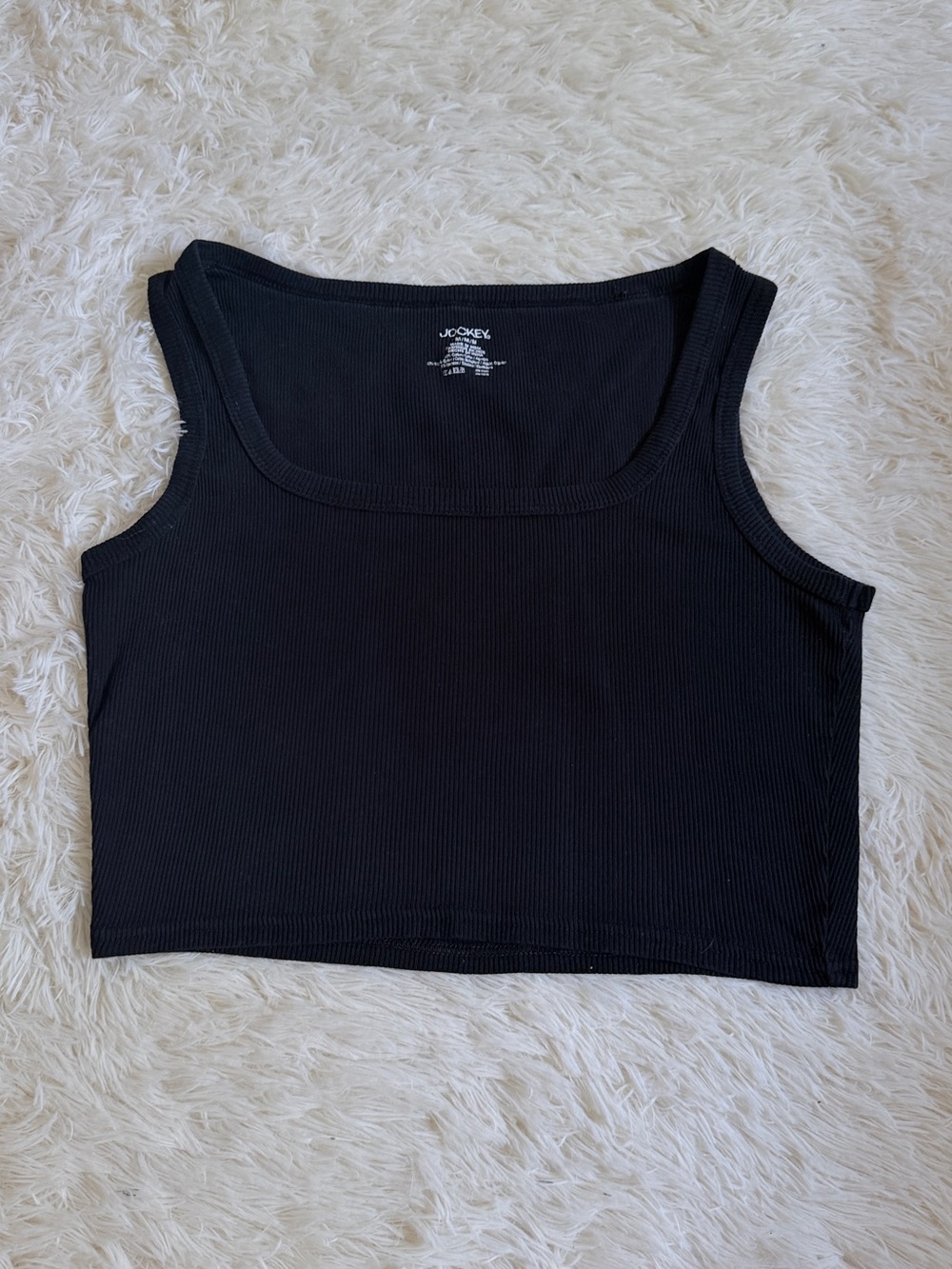 Jockey Black Ribbed Tank Top with White Logo Print - Picture 2 of 5